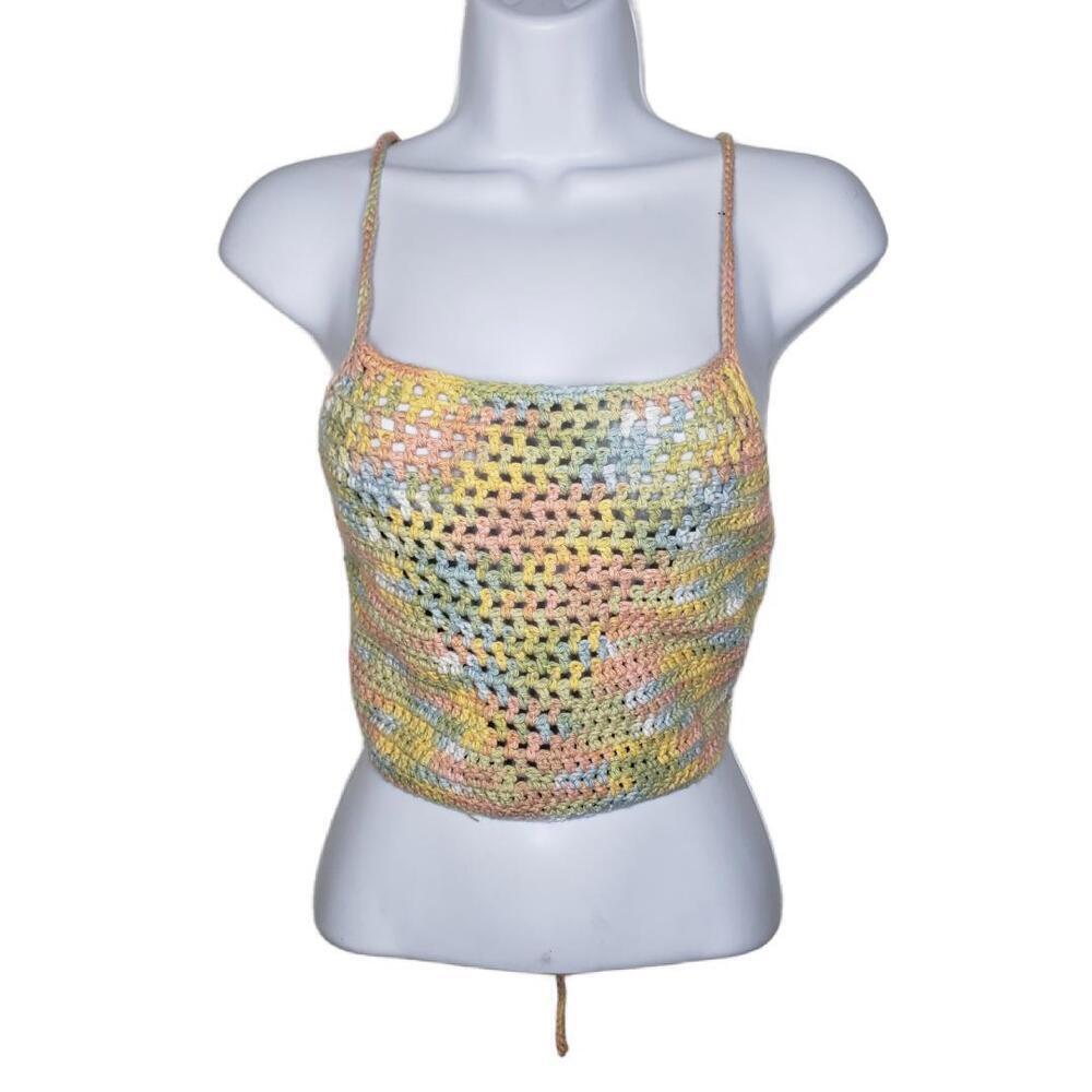 Women's OS  Multicolored Handmade Festival Boho Crochet Crop Top (1647)